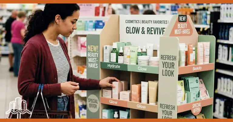 Woman shopping off of a skincare store display